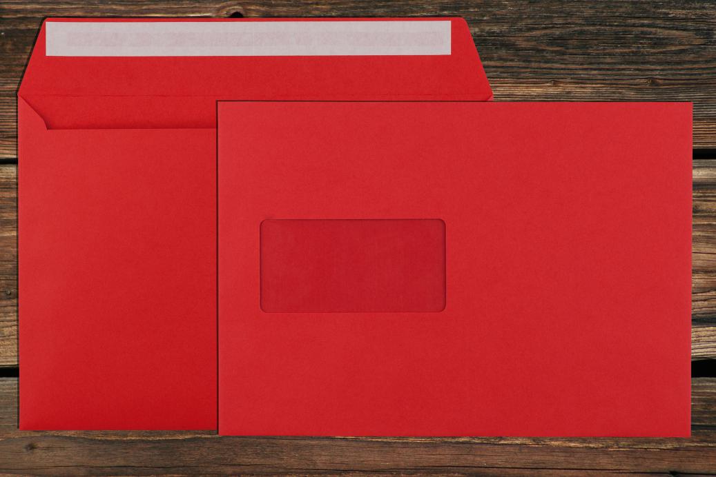 Briefhüllen mit Fenster C5 162x229 mm Haftklebend Intensivrot 120 g/qm